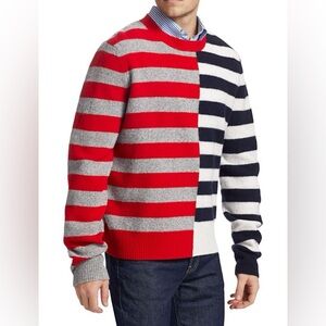 HELMUT LANG Striped Wool Cashmere Small Sweater Red Gray Black White Oversized